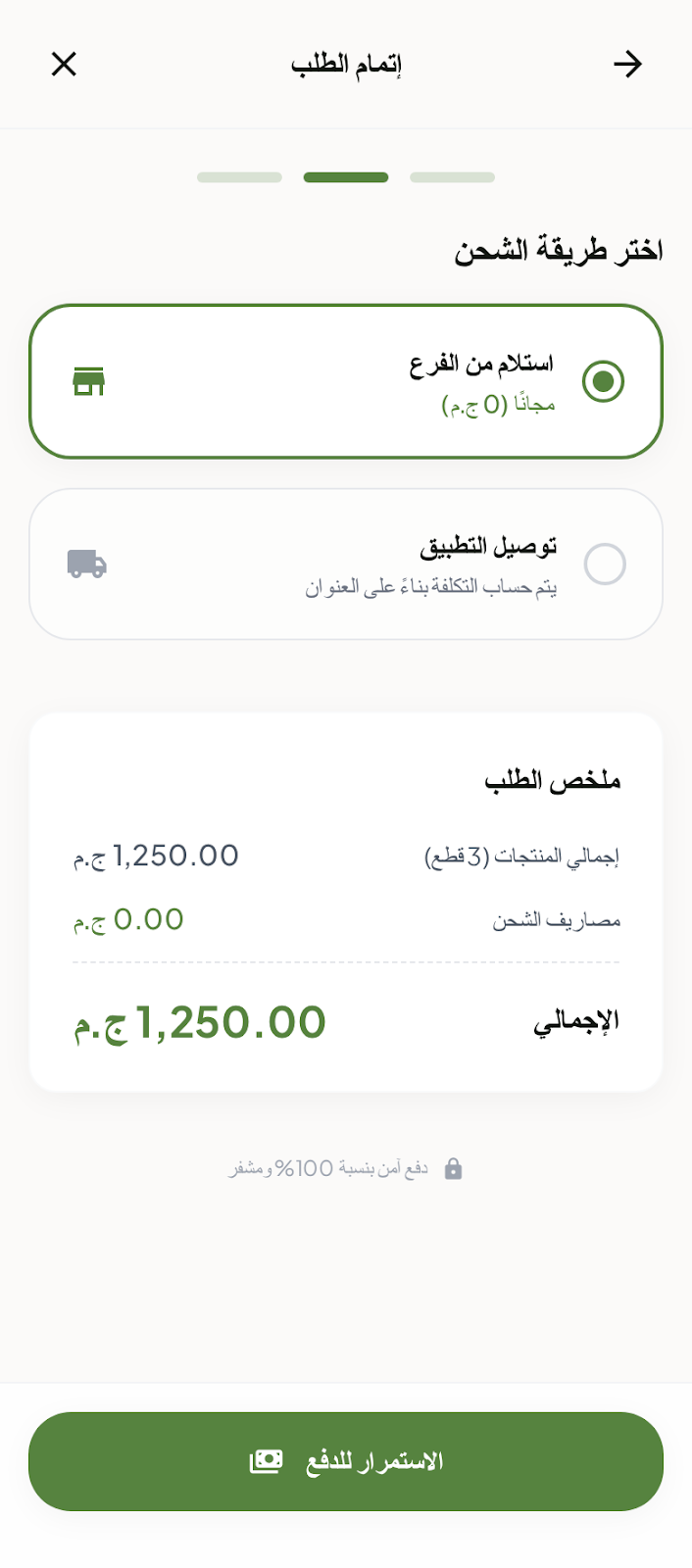 إتمام الطلب - خيارات الشحن