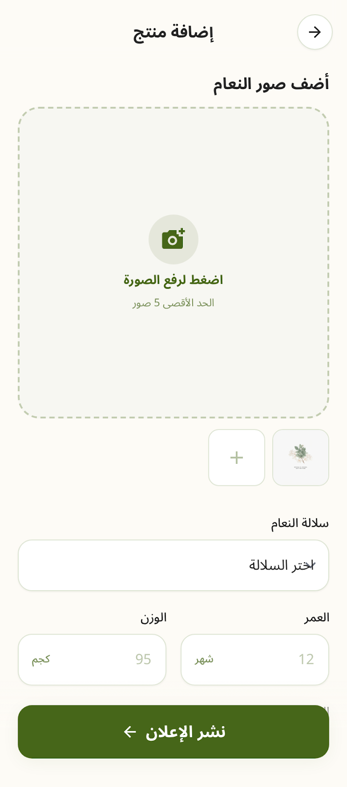 إضافة منتج - نسخة الموبايل (375px)